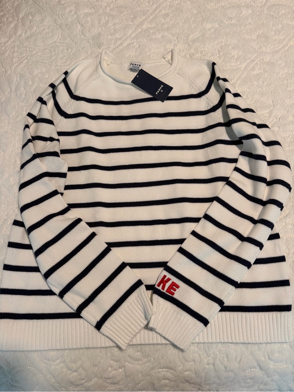 Parke x Target Rollneck Striped Pullover Sweater Navy Blue, size S - Picture 2 of 4